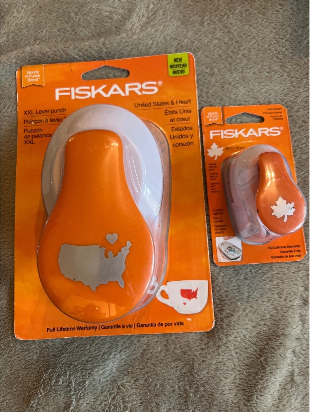 Fiskars XXL Lever Punch United States & Heart and Leaf Shape Punch Set